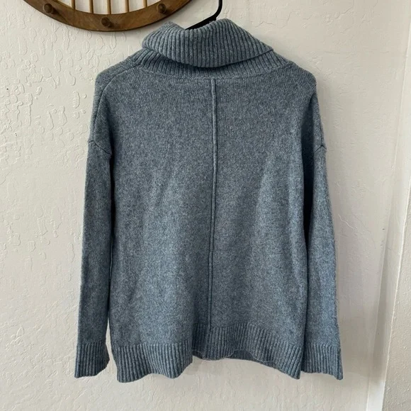 Soft Surroundings Heathered Wool Blue Turtleneck Tunic Sweater Pockets Relaxed S - Picture 7 of 9